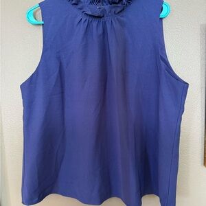 J. Crew Ruffled Neck Sleeveless Top in Rich Blue